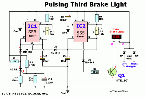 How to build Pulsing Third Brake Light (circuit diagram)