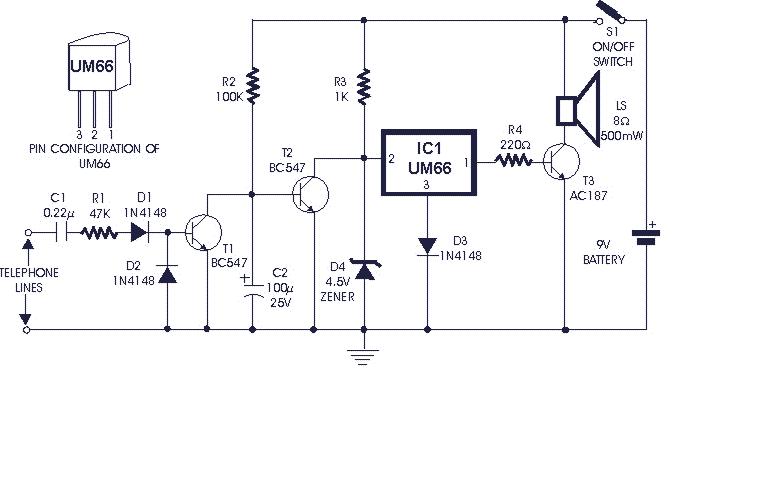 How to build Soft Musical Telephone Ringer (circuit diagram) panasonic telephone system wiring diagram 